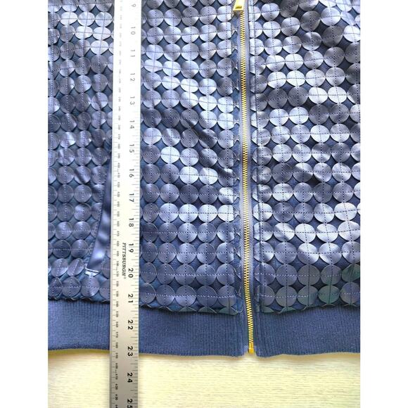 Jacket-Colleen Lopez-Navy Blue-Zipper-Unique Design-Faux Leather-Size LRG - Picture 12 of 15